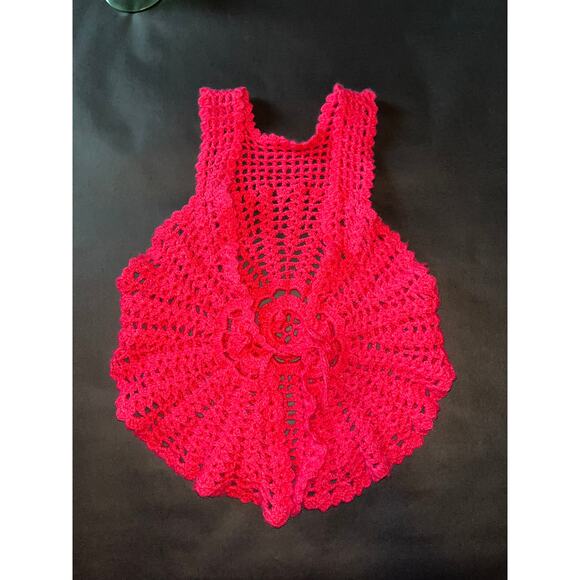 Hand Crochet Hot Pink Rose Vest Small Neon Boho tank top - Picture 12 of 16